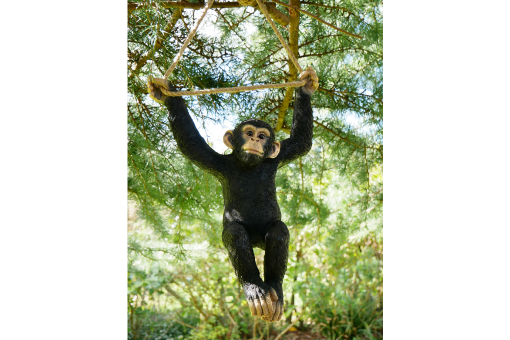 Quirky Climbing Monkey Swinging On Rope Garden Tree Ornament Statue Decoration