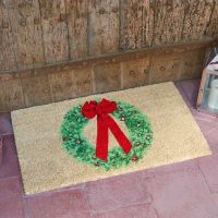 Holly Ribbon Coir Christmas Doormat 