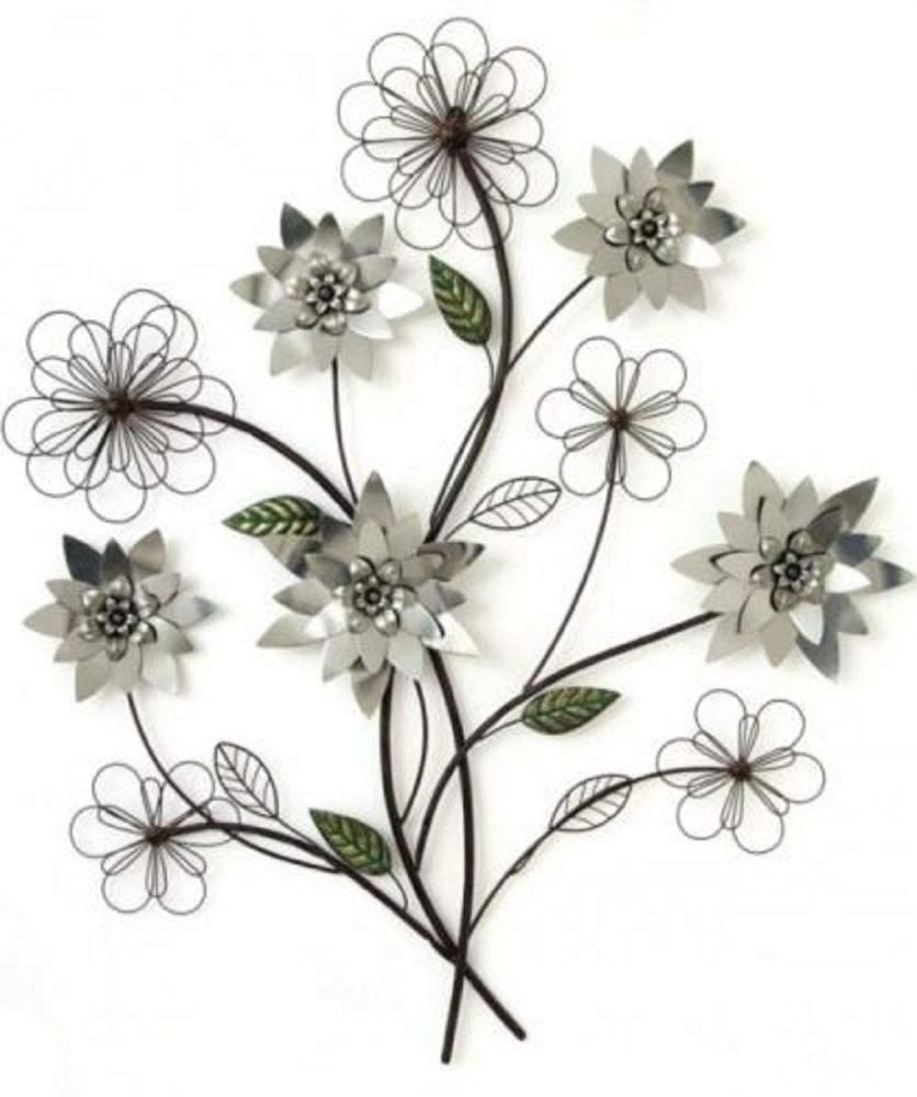 Contemporary Metal Wall Art Decor Sculpture - Rustic Silver Flower Bunch