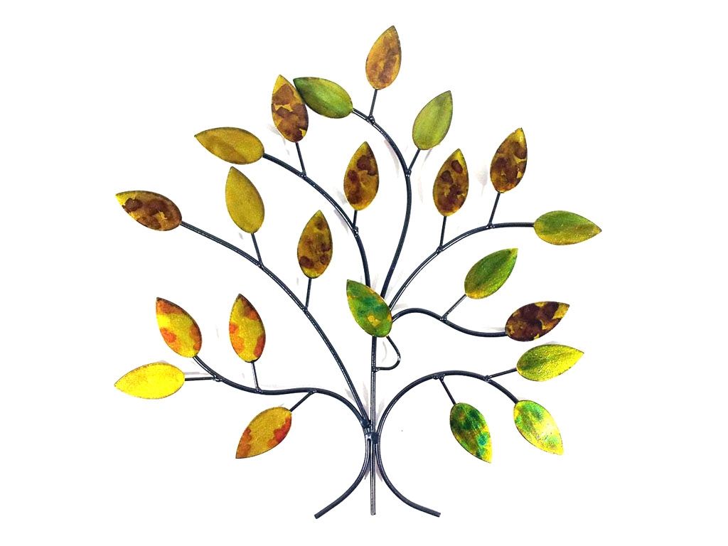 Contemporary Metal Wall Art Decor Picture -  Calm Spring Leaves on Branch