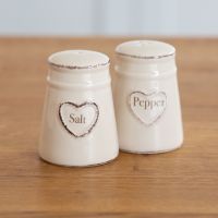 Cream Heart Embossed Salt & Pepper Shakers