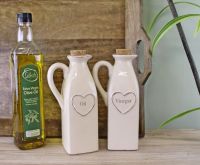 Cream Heart Embossed Oil & Vinegar Bottles
