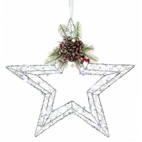  LED Lit Silver Glitter Star Wreath  Decoration