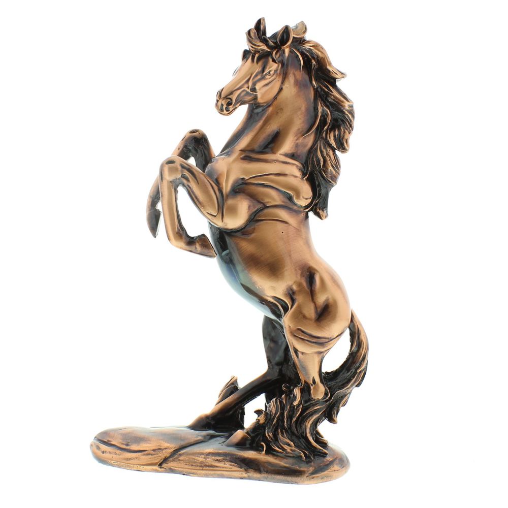 Polished Bronze Coated Figurine Horse Rearing 28cm