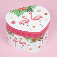 Flamingo Print Heart Shaped Musical Jewellery Box