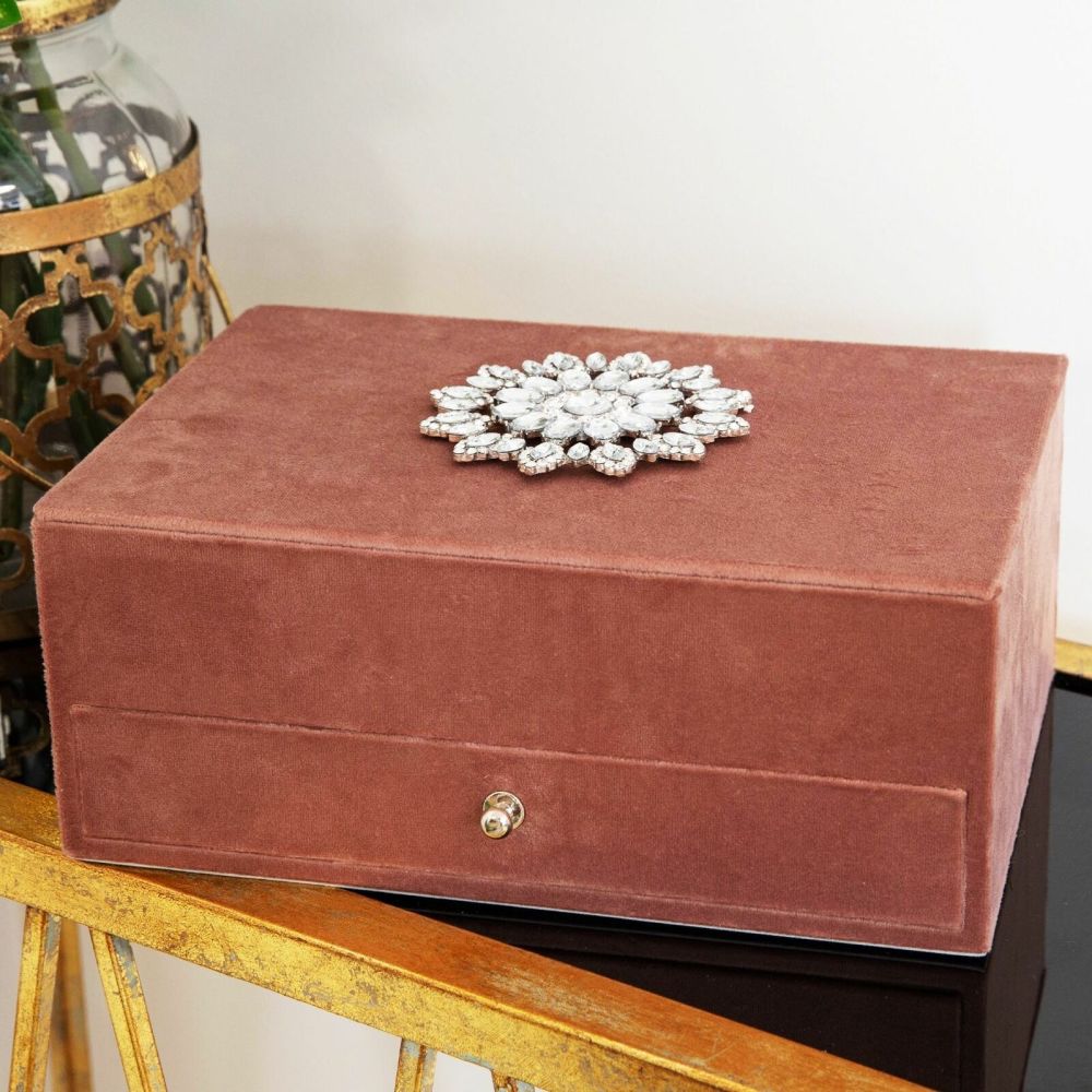 Large Embellished Dusty Pink Jewellery Box with Drawer