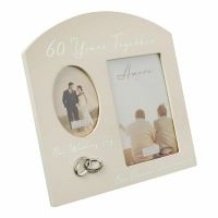 Crystal Embellished Double Aperture Cream Photo Frame - 60 Years Anniversary