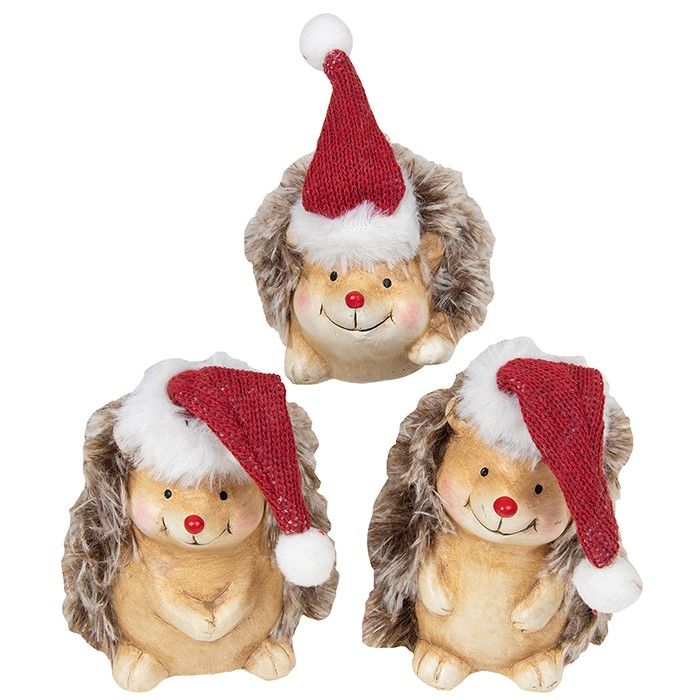 Set of 3 Medium Happy Xmas Hedgehogs Ornaments