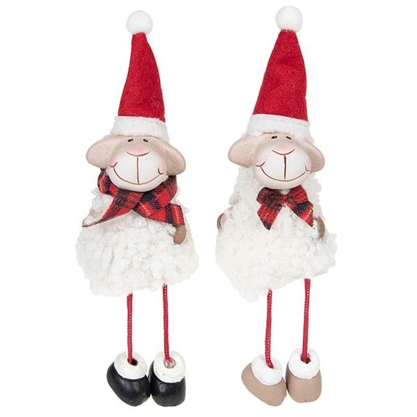 Pair Of Small Xmas Shaggy Dangly Leg Sheep  Ornaments