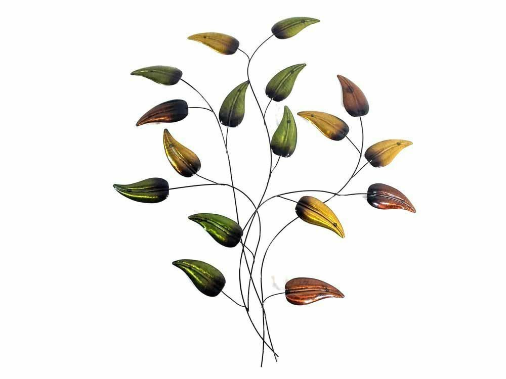 Contemporary Metal Wall Art Decor Picture - Burnt Teardrop Leaf Branch