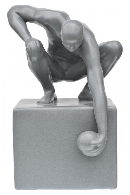 Grey Ceramic  World in his Hand Figurine Ornament