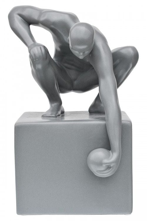 Grey Ceramic  World in his Hand Figurine Ornament