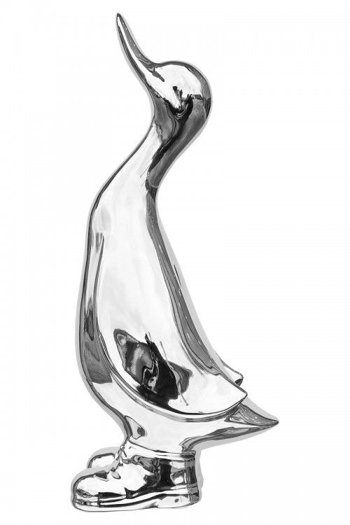 Chrome Silver Mirror Finish Ceramic Duck In Boots Figurine Ornament 30cm