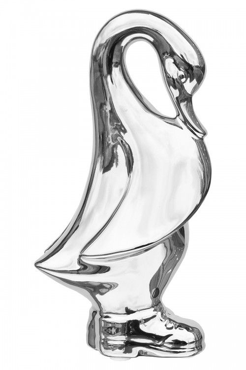 Chrome Silver Mirror Finish Ceramic Duck In Boots Figurine Ornament 22cm