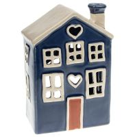 Village Pottery Heart House Tealight Blue