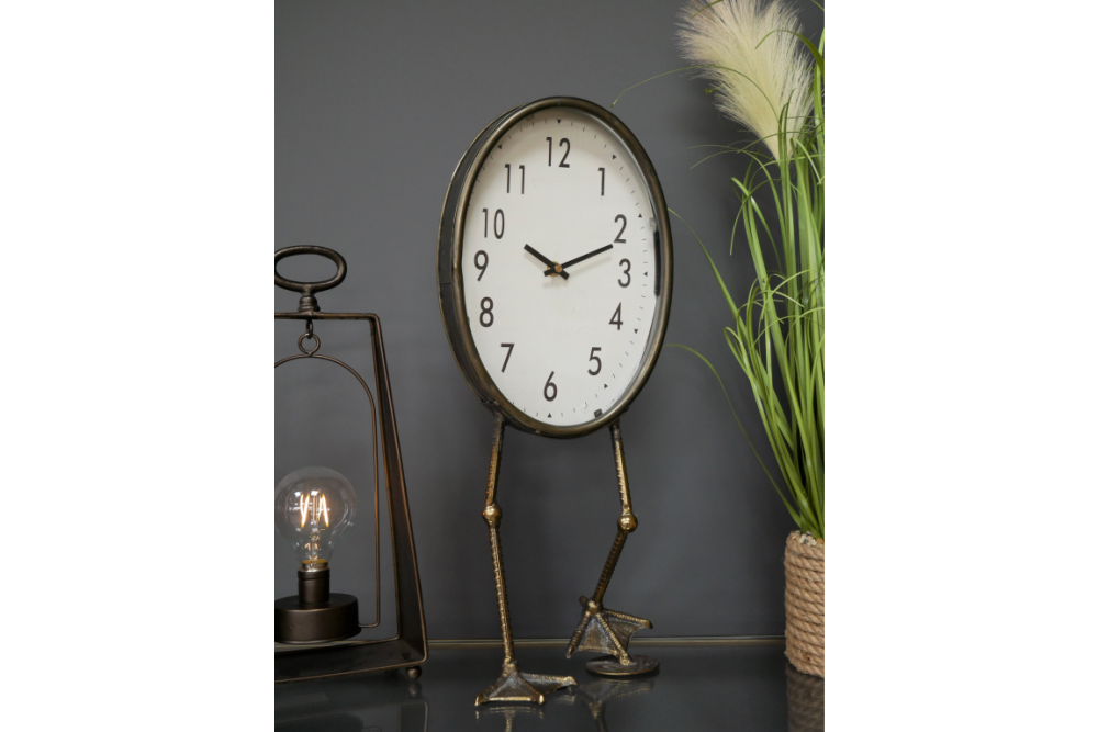 Quirky Retro Styled Tall Shelf Mantle Clock With Webbed Bird Feet H 53cm