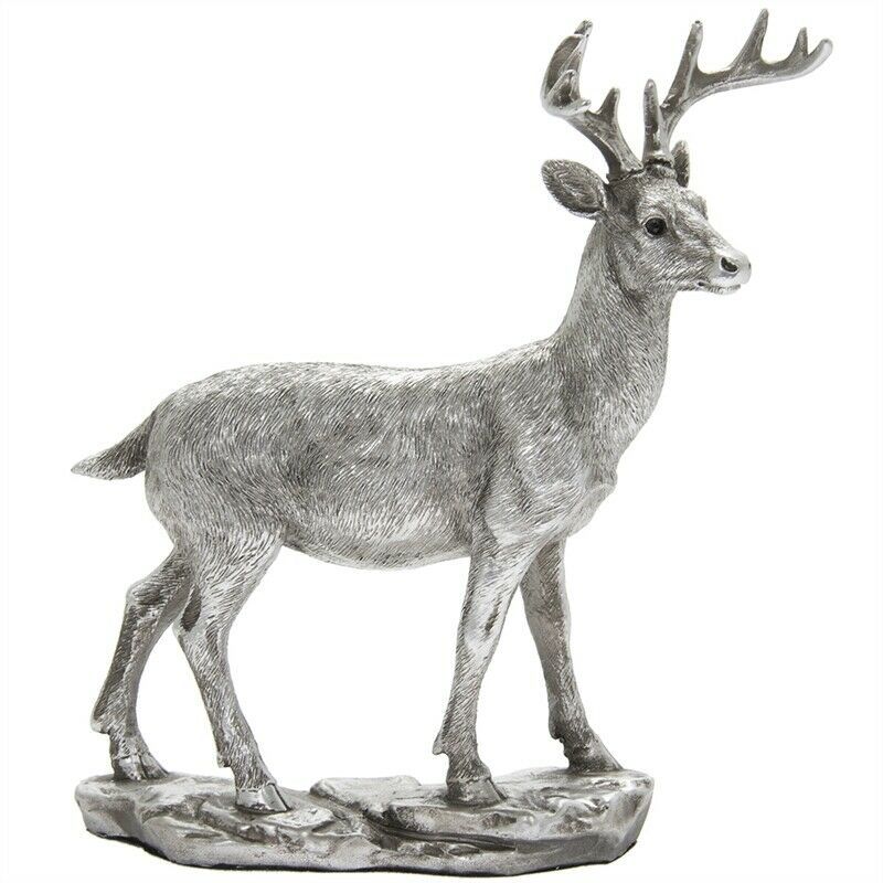 Silver Glittery Deer Stag  Ornament  Figurine Gift Boxed