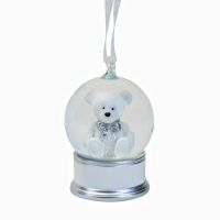 Silver Hanging Teddy Snow Globe Christmas Tree Bauble Ornament