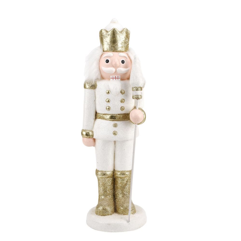 Christmas White & Gold Glitter Nutcracker Solider Figurine 50cm
