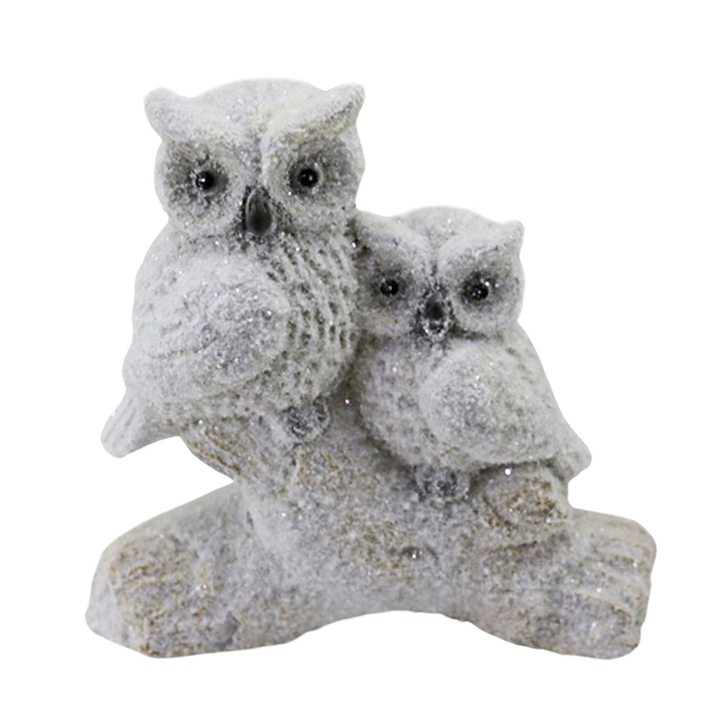  Christmas Glittery Pair of Snowy Owls Figurine Ornament
