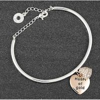 Equilibrium Silver Plated 2 Tone Hanging Heart Bangle Heart of Gold