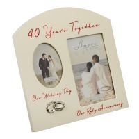 Crystal Embellished Double Aperture Cream Photo Frame - 40 Years Anniversary