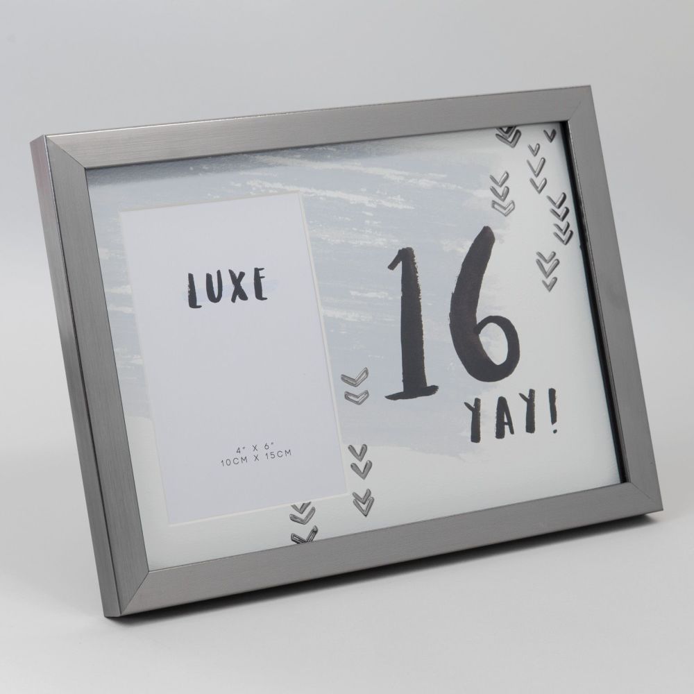 Grey And Gunmetal Foil Detail 16th Birthday  4 x 6 Photo Frame 