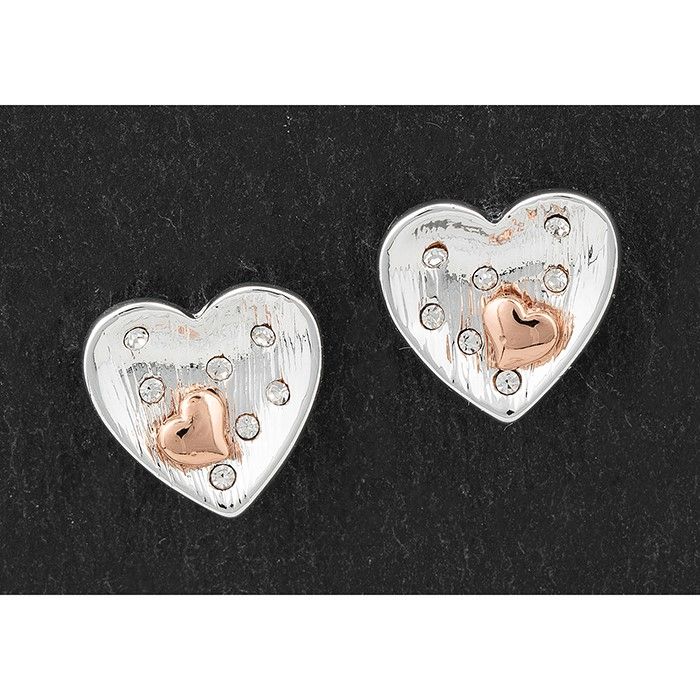 Equilibrium Polished Two Tone Heart 3D Hearts Stud Earrings 314423