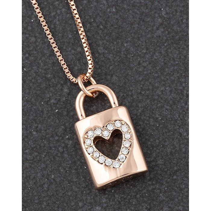Diamante Love Locks Rose Gold Plated Heart Lock Necklace Gift Boxed 319527