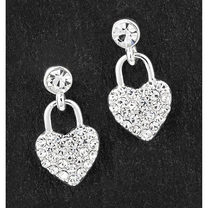 Equilibrium Love Locks Silver Plated Sparkle Diamante Heart Earrings 319542