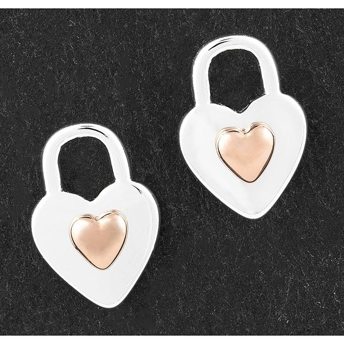 Equilibrium Love Locks Two Tone Heart Earrings Gift Boxed 319544