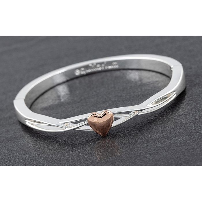 Equilibrium Polished Two Tone Contemporary Heart Bangle Gift Boxed 319555