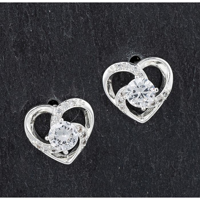 Equilibrium Swirly Heart Silver Plated Stud Earrings Gift Boxed 319727