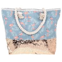 Flamingo Silver Gold Sequins  Zipped Tote Bag