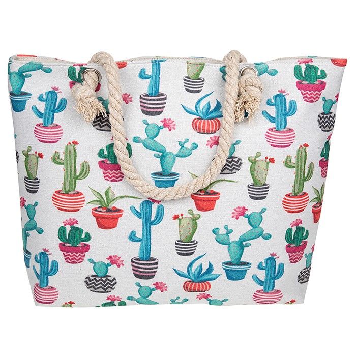 Colourful Cactus Print Zipped Tote Bag