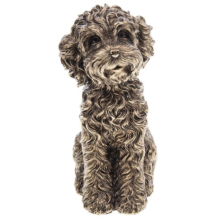 Large Bronzed Sitting Cheeky Cockapoo Dog Ornament Figure Boxed 