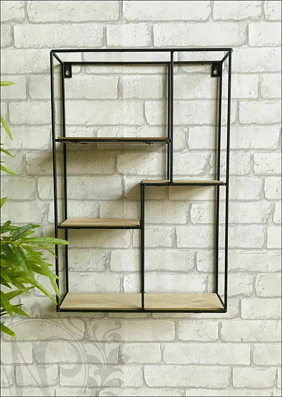 Large 4 Shelf  Rectangle Wall Unit Industrial Style Retro Metal Wood 