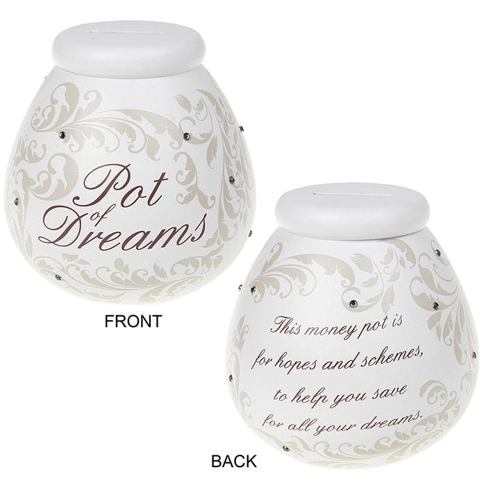Pot Of Dreams Ceramic Gift Money Box/ Pot Fleur De Lys Swirls