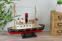 Large 32cm Vintage Metal Ship / Boat On Stand Model Ornament