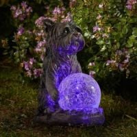 Mystic Dog Light Up Garden Ornament Solar Powered Gazing Ball Multicolored LED
