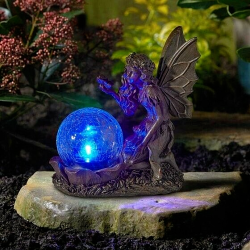 Gazing Magical Fairy Light Up Garden Ornament Solar Powered LED Coloured Gl