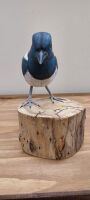 Fairtrade Large Magpie Hand Carved Painted Bird on Wood Log