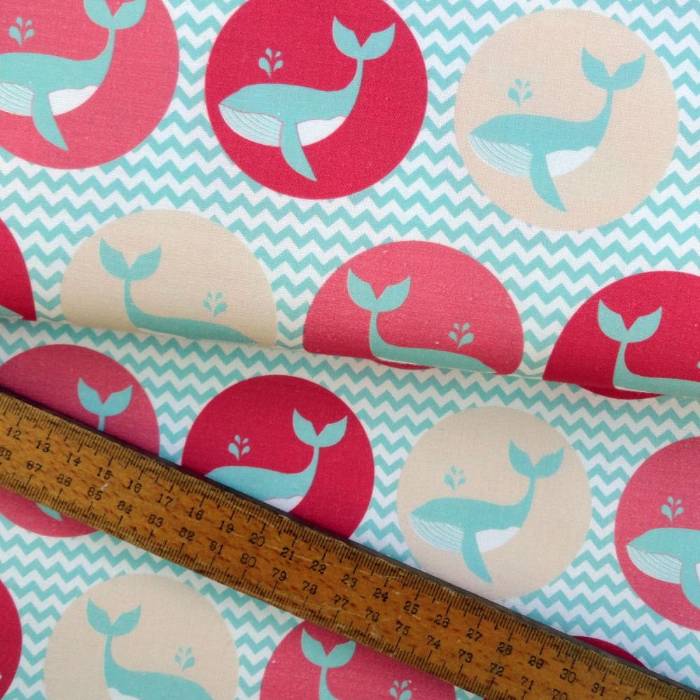 Whale of a Time Waves Blue Whales Cotton Fabric