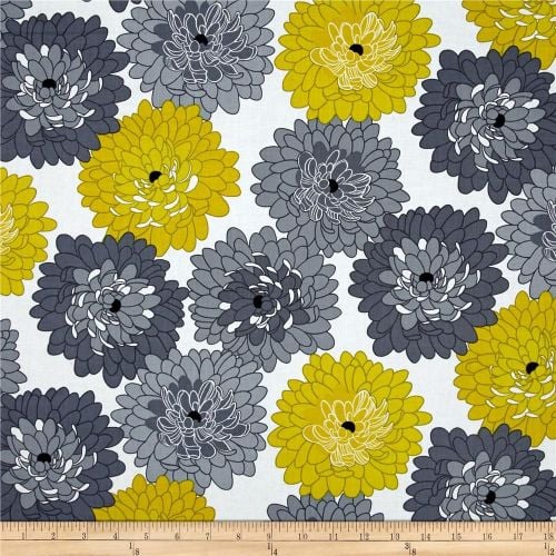 Little Blooms Floral Flower Chrysanthemum Gray Citrine Cotton Fabric