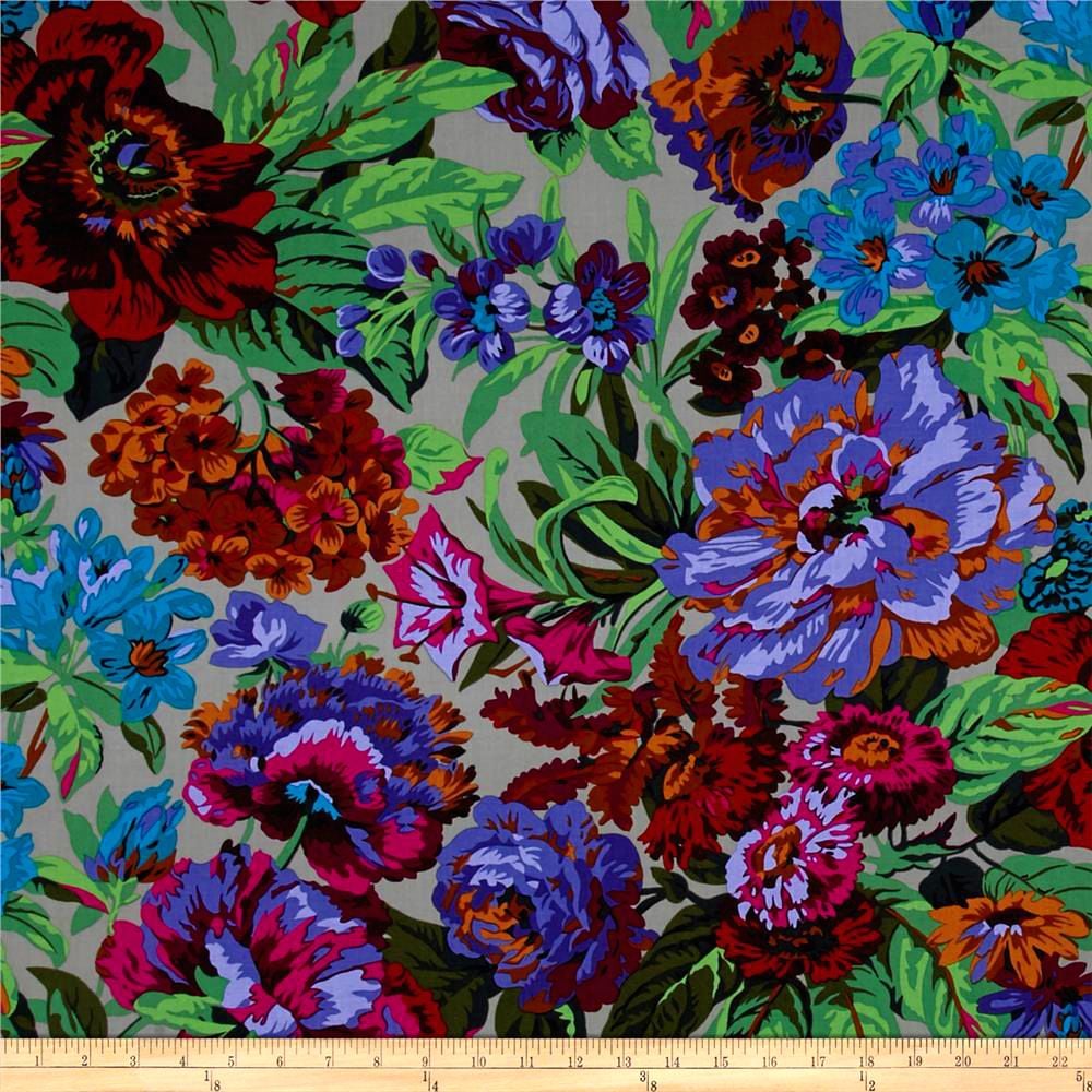 Kaffe Fassett Voluptuous Floral Flowers Grey Philip Jacobs Cotton Fabric