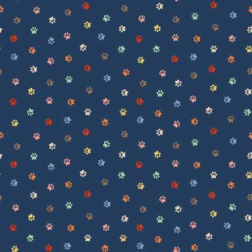 Crafty Cats Paws Pawprints Mini Scatter Blue Cotton Fabric