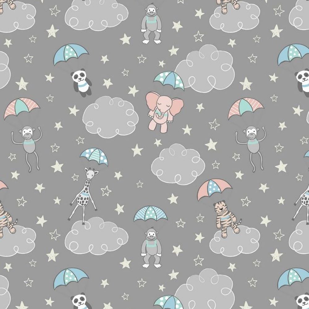 Parachuting Babies Grey Baby Animal Panda Elephant Welcome to the World Nur