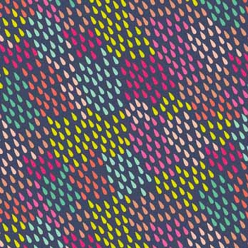 Fantasy Multi Coloured Raindrops on Navy Blue Unicorn Rainbow Colour Rain D