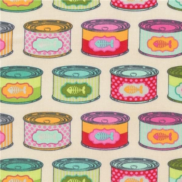 Tula Pink Tabby Road Cat Snacks Strawberry Fields Cat Food Tins Cans Cotton