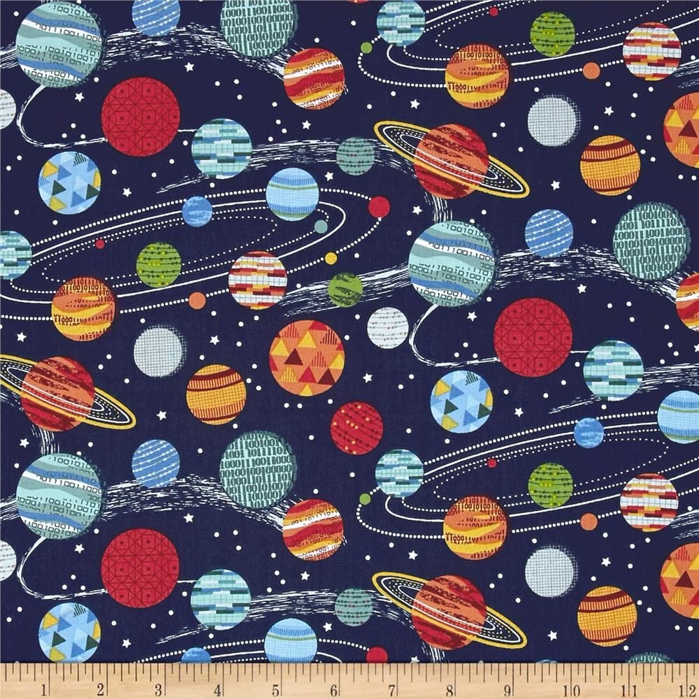 Galaxy Planets on Midnight Space Solar System Cotton Fabric